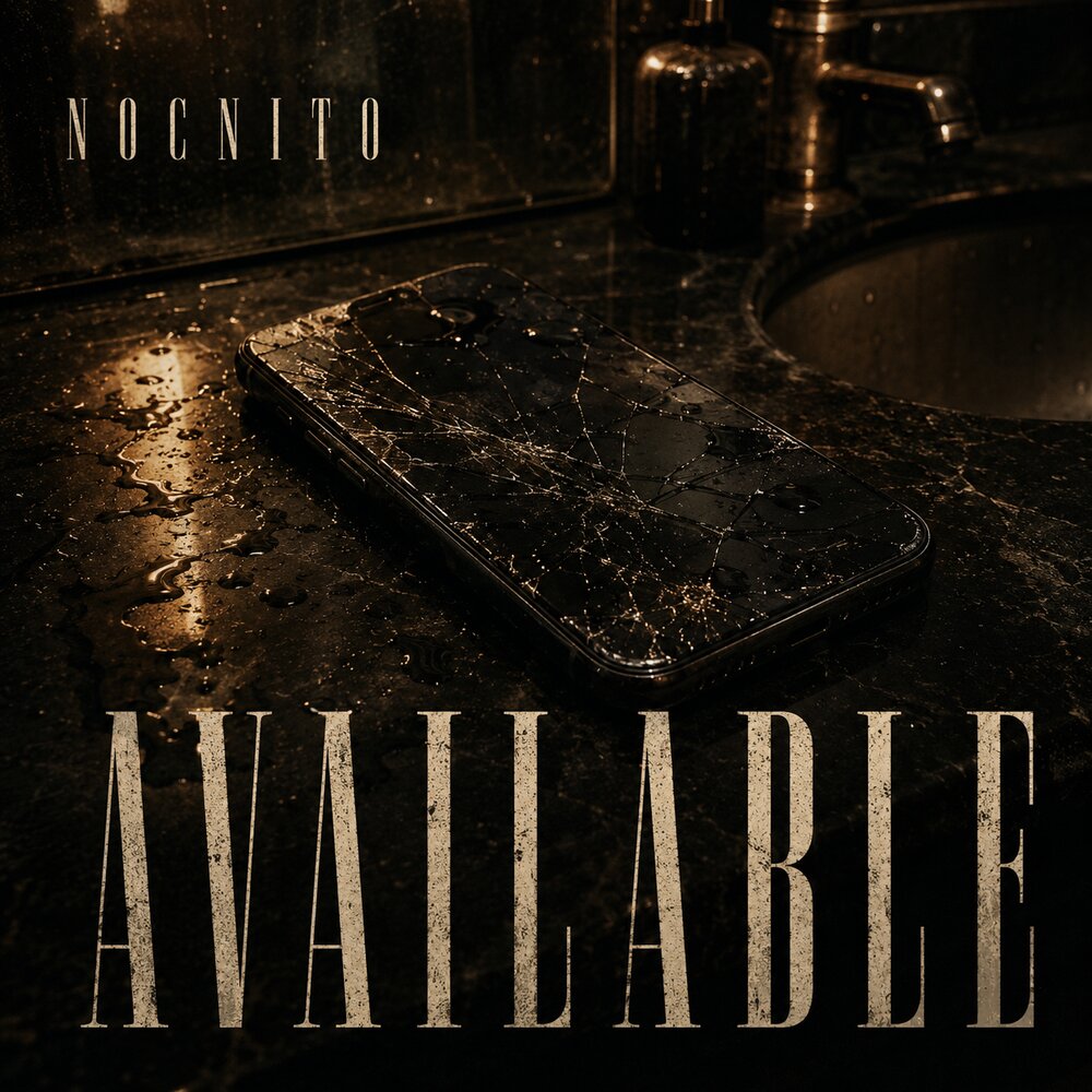'Available' single artwork — a cracked phone face-down on a wet counter